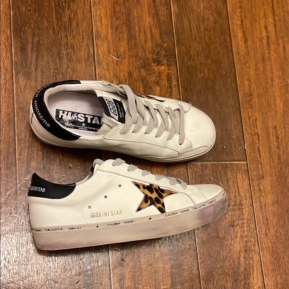 Golden Goose Hi Star White and Leopard Sneakers - size 9 (39)